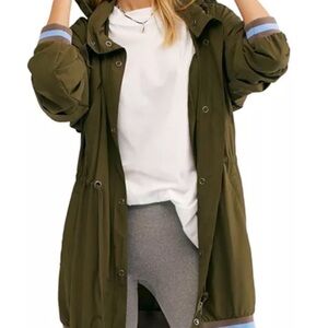 Free People Olive Utility Jacket with Blue Accents